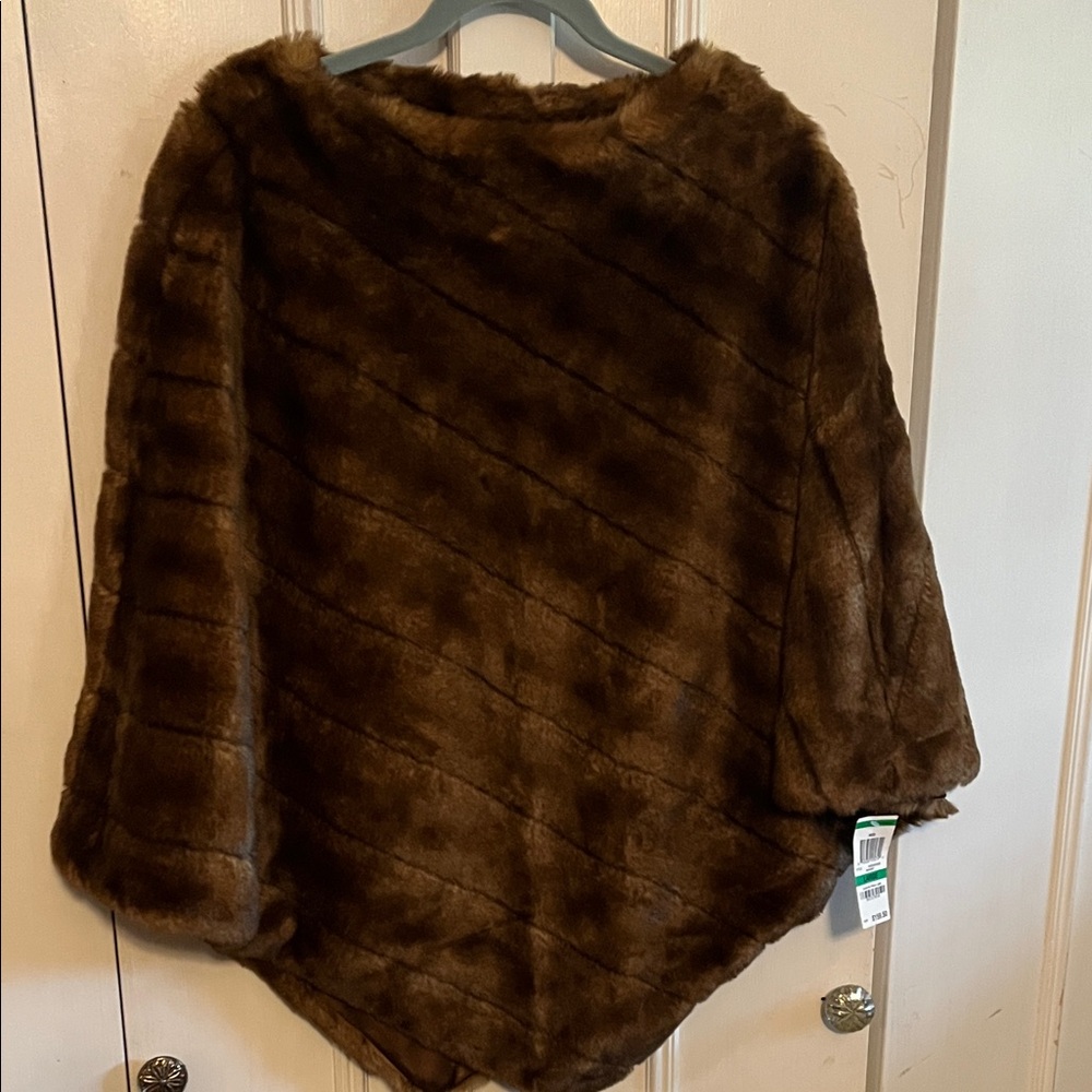 INC International Concepts Brown Faux Fur Poncho